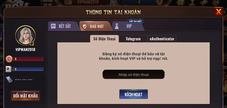Sử Dụng Số Điện Thoại Để Kích Hoạt Bảo Mật Cấp Độ Cao, VIP Và Hỗ Trợ Nạp/Rút