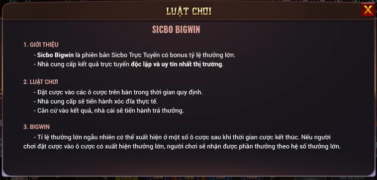 Sicbo BigWin Tại BomWin Sảnh Chơi Tài Xỉu Đỉnh Cao Với Tỷ Lệ Thưởng Cực Cao